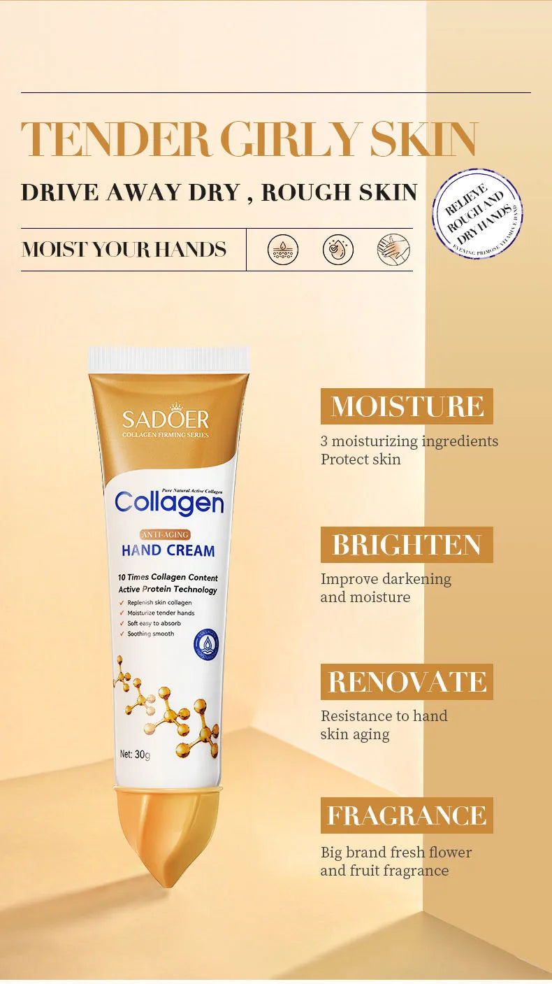 SADOER Collagen Hand Cream Hands Skin Friming skincare Moisturizing Brightening Hydrating Hands Creams Hand Skin Care Products